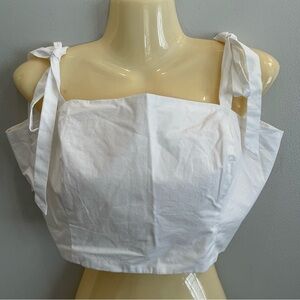 A New Day Women's Large Tie Shoulder Smocked Back Crop Tank Top White